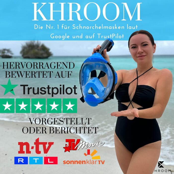 Маска для снорклінгу Khroom Seaview Y для дорослих і дітей, повнолицева, CO2-безпечна, альтернатива комплекту для снорклінгу