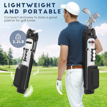 Сумка для гольфу Findway на штативі, з регульованими плечовими ременями, 2-х секційна, 2 кишені, легка, для чоловіків та жінок (Чорний)