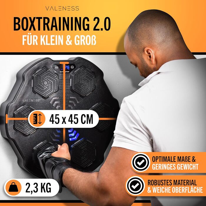 Музична бокс-машина VALENESS® – Smart бокс з музикою та LED, бокс-автомат для стіни, комплект з боксерськими рукавичками. Ідеальне тренування боксу вдома для дітей та дорослих (ручна музична бокс-машина)