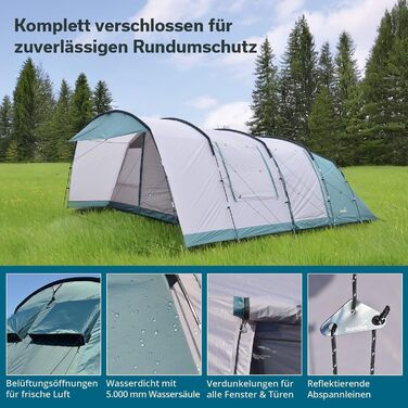 Намет Skandika Hafslo Sleeper Protect для кемпінгу 4/5/6 осіб, водонепроникний, з інтегрованим дном (5000 мм), з тамбуром, чорна спальня | Сімейний намет XL