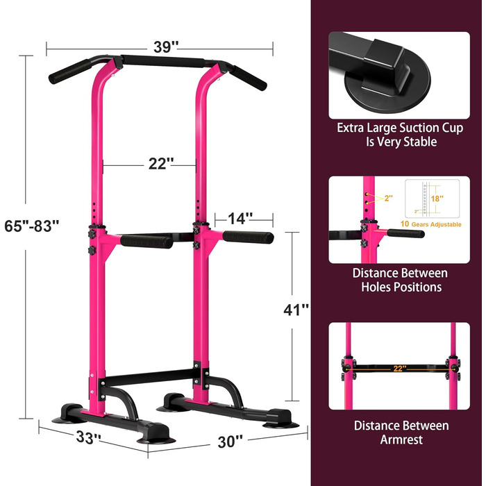 SDHYL Комплекс для тренувань Power Tower: турнік, бруси для віджимань, петлі для підтягувань, регульована висота, тренажер для пресу та спини. Підходить для початківців та професіоналів. Рожевий/Чорний