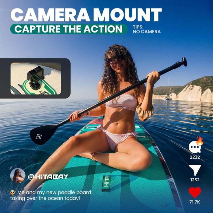 Надувний SUP Board Set для дорослих, 10'6', 320x81x15 см, 150 кг, з аксесуарами та тримачем для камери (зелений)