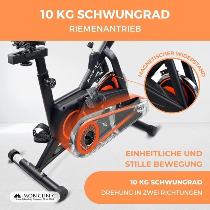 Велотренажер Mobiclinic Fitness Makalu, 10 кг маховик, регульований опір, LCD-дисплей, пульсомір, тримач для пляшки та смартфона, європейський бренд