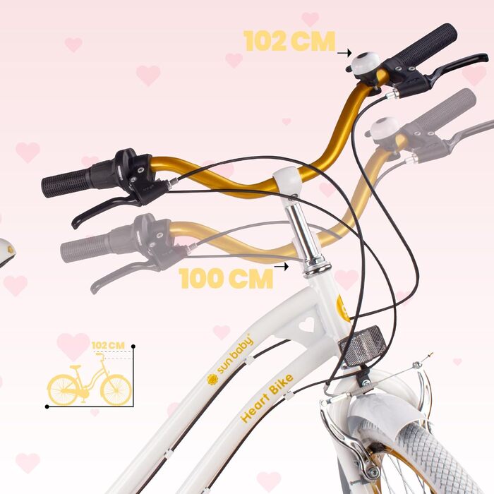 Дівчача дитяча велосипед Sun Baby 20 дюймів, серце, 6 швидкостей Shimano, для дівчаток 6-10 років, білий/золотий