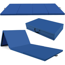 Складаний гімнастичний мат COSTWAY 300x120x5 см, PU-шкіра, клейкі застібки, ручки для перенесення, для фітнесу, йоги, синій