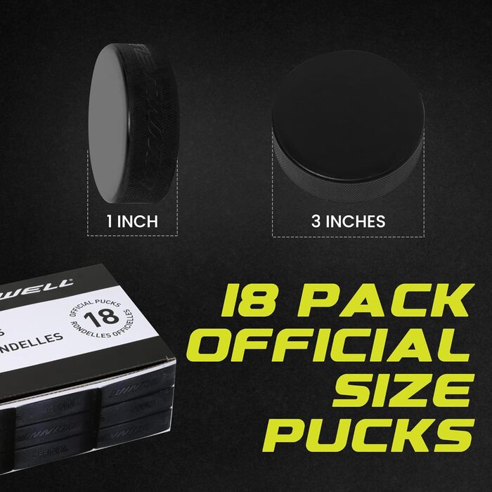 Ковзанкові шайби Winnwell, чорні, набір 18 шт., 170 г, офіційний розмір, для тренувань та відпрацювання навичок