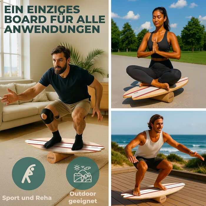 Баланс-борд STAASH® Balance Board Holz 5в1 — дерев'яна дошка для рівноваги та тренувань з додатком
