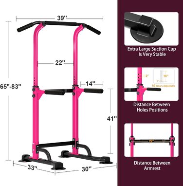 SDHYL Комплекс для тренувань Power Tower: турнік, бруси для віджимань, петлі для підтягувань, регульована висота, тренажер для пресу та спини. Підходить для початківців та професіоналів. Рожевий/Чорний
