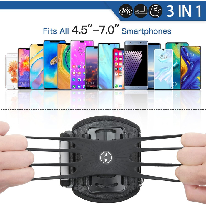 Спортивний браслет для телефону, кріплення на руку для бігу та велосипеда, універсальний тримач для смартфонів 4.5''-7'', 360° обертання, знімний, сумісний з Running, Fahrrad (Чорний - Upgrade)