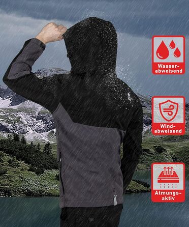 Чоловіча софтшелл куртка Outdoor AS303: водовідштовхуюча функціональна вітрівка, чорно-темно-сіра, розмір L