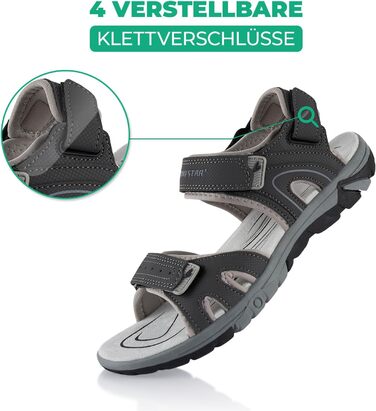 Трекінгові сандалії Fusskleidung для жінок та чоловіків, легкі літні сандалії з міцною прогумованою підошвою, сірі, розмір 37 EU