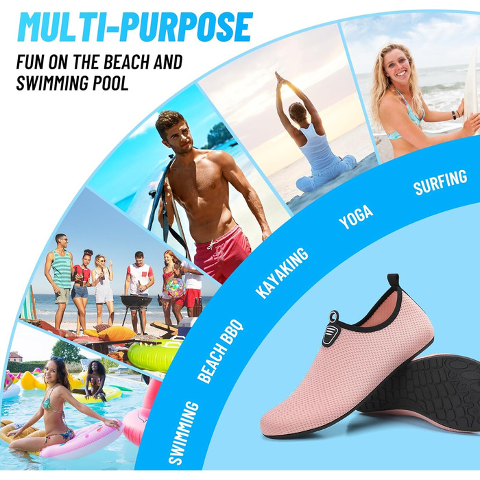 Взуття для плавання та водного спорту: Неопренові шльопанці та аквашузи для жінок та чоловіків, розмір 34-47, колір рожевий