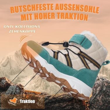 Зимові черевики для дівчаток та хлопчиків VisionReast: тепла вовняна підкладка, підошва з неслизьким протектором, для прогулянок та походів (зелені, 37 EU)