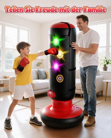 Інтерактивний боксерський мішок для дітей з музикою та світлом, стоячий, надувний, з рукавичками, для хлопчиків 6-12 років, червоний, L