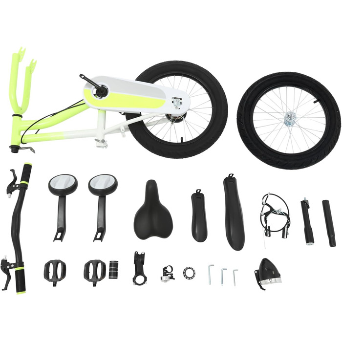 Дитячий велосипед 16 дюймів для дітей 5-8 років, регульована висота, з додатковими колесами та LED-ліхтариком (жовтий)