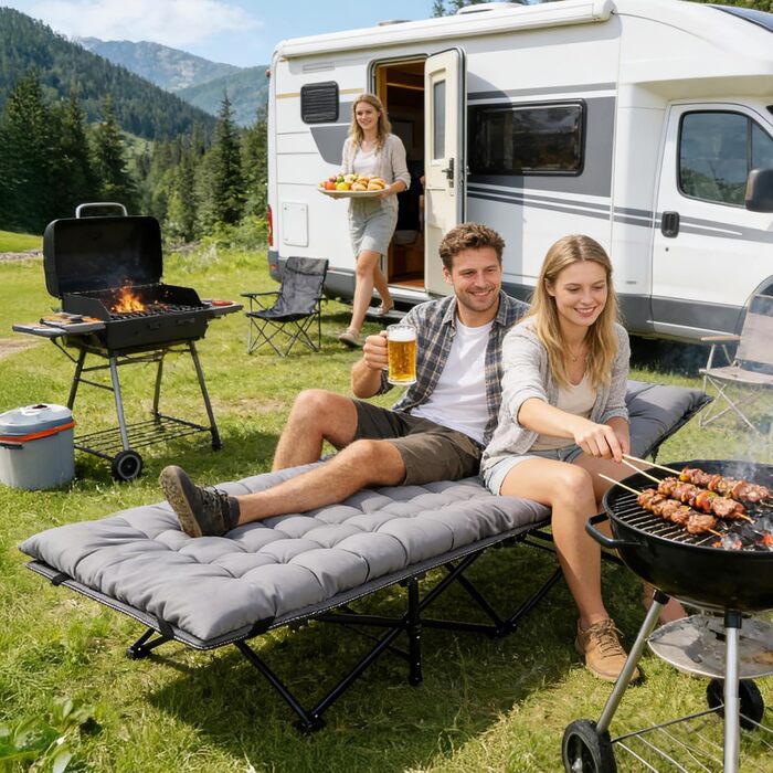 Розкладне ліжко Sekey для кемпінгу XXL, 190 x 71 x 35 см: міцний каркас зі сталі, якісна тканина Oxford, з матрацом, ідеально для гостей, кемпінгу та саду