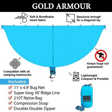 Гамак для кемпінгу Gold Armour - великий двомісний гамак з парашутної тканини (2 петлі для кріплення, 29 кольорів/дизайнів) Легкий нейлон для дорослих та дітей (Зелений, Гавайський)