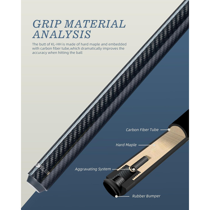 Білльярдний кий для брейків KONLLEN Heavy Hitter, карбоновий, з наконечником 12.9 мм, кий для удару, кий для пулу (KL-HH), 1/2 розділений, 3-х частинний кий для брейків та джампів, KL-HH Uniloc