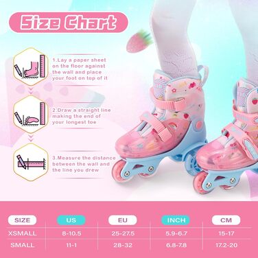 Дитячі ролики для дівчаток, 4 розміри, регульовані, безпечні, дихаюче матеріалу, легкі, для початківців (fruit, XS: 25-27.5 EU)