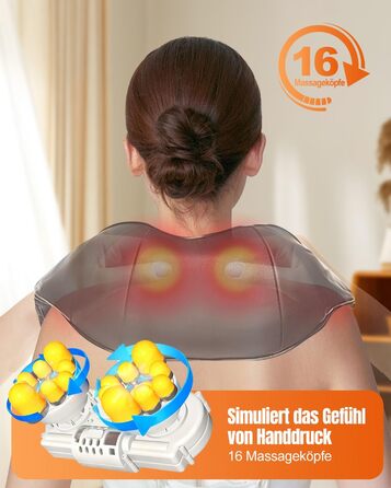 Масажер для шиї з підігрівом 2026, 4D Shiatsu масажер для шиї та плечей, знімає біль у шиї, спині, попереку тощо, з мережевим та автомобільним адаптером, подарунок для батьків та партнерів, чорний