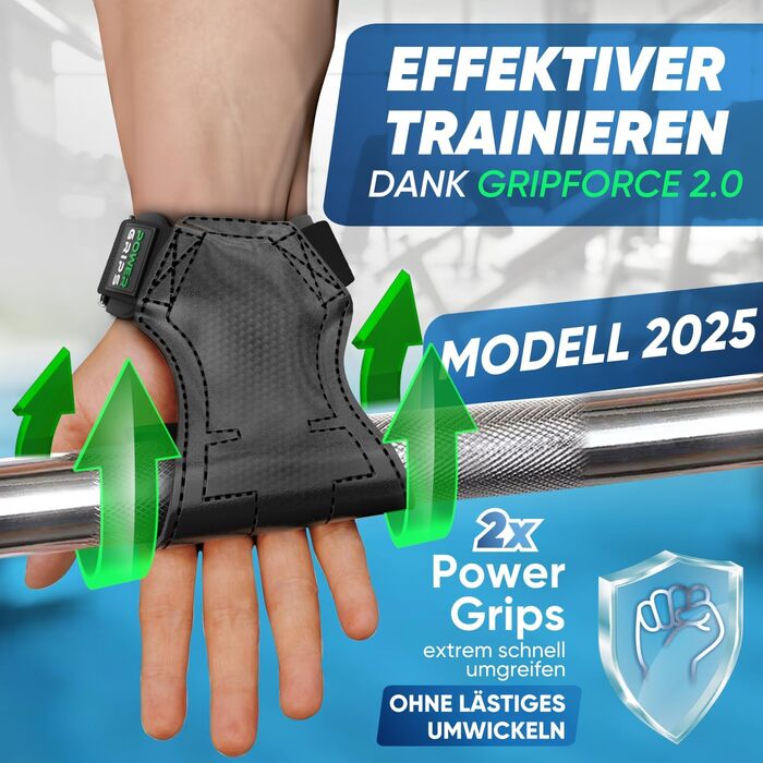 Гріпси для тренувань NetroxSports Power Grips - фітнес-ремні для підйому важкої ваги, бодібілдингу з захистом зап'ястя, чорні (M)