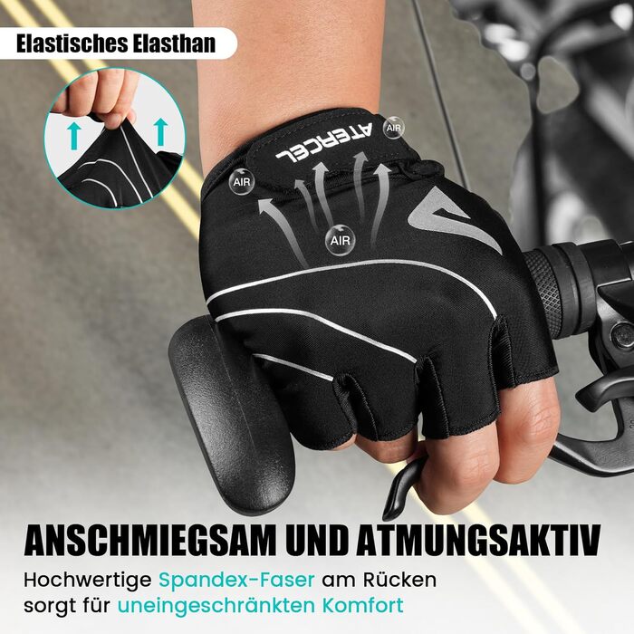 Велосипедні рукавички ATERCEL для чоловіків та жінок, 5 мм SBR-подушка, дихаючі спортивні рукавички, амортизуючі MTB-рукавички, чорний, XL