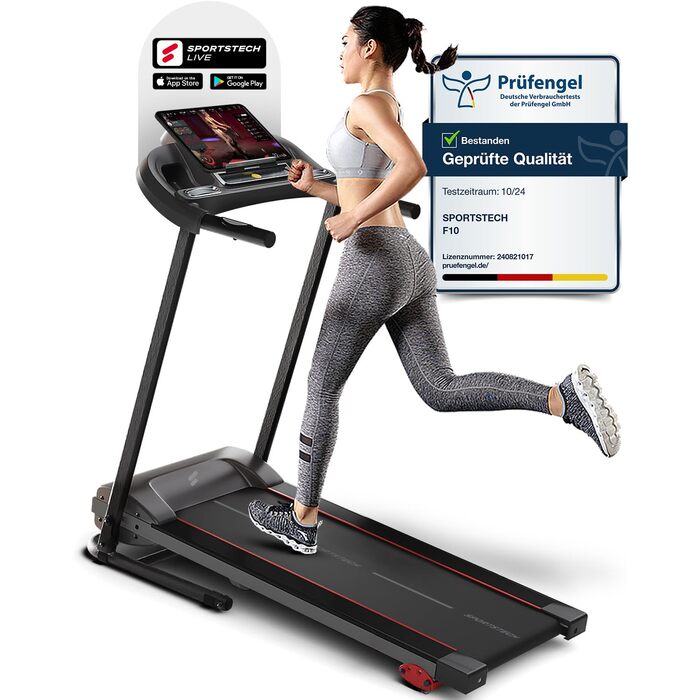 Бігова доріжка Sportstech F10 sWalk Plus: складана, з нахилом, для дому, до 12 км/год, з додатком, до 130 кг