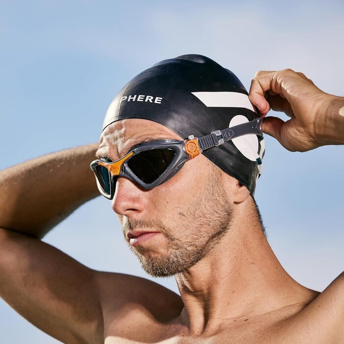 Окуляри для плавання Aquasphere Kayenne з УФ-захистом, силіконовою ущільнювачем, панорамним оглядом 180°, антифог, для тріатлону і відкритої води, для дорослих, чорні та оранжеві