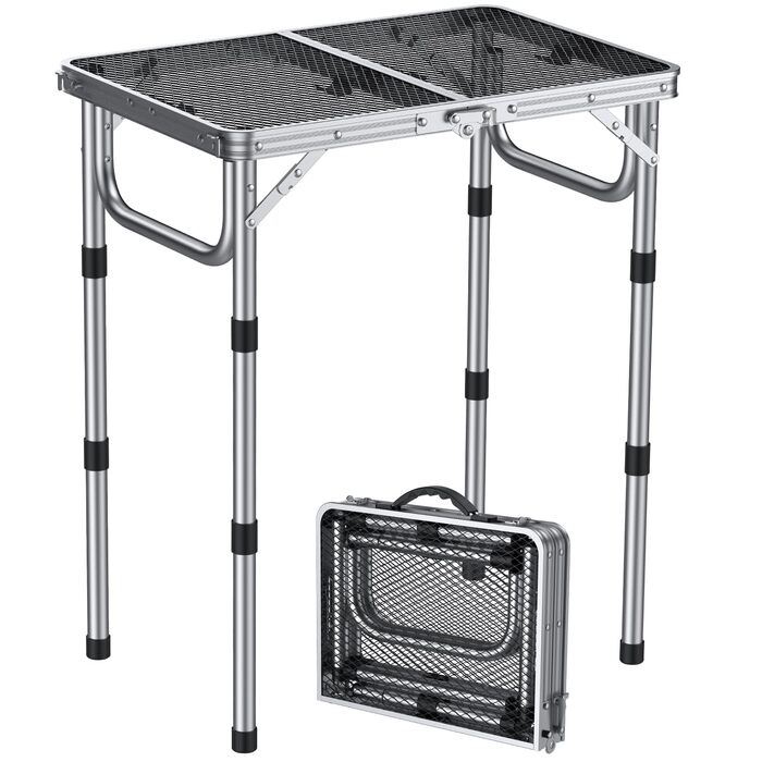Стіл для кемпінгу Anbte Grilltisch 58x40 см, металевий, з регульованою висотою (26/48/70 см), алюмінієвий каркас, портативний, для пікніка, BBQ, саду, балкону (срібний)
