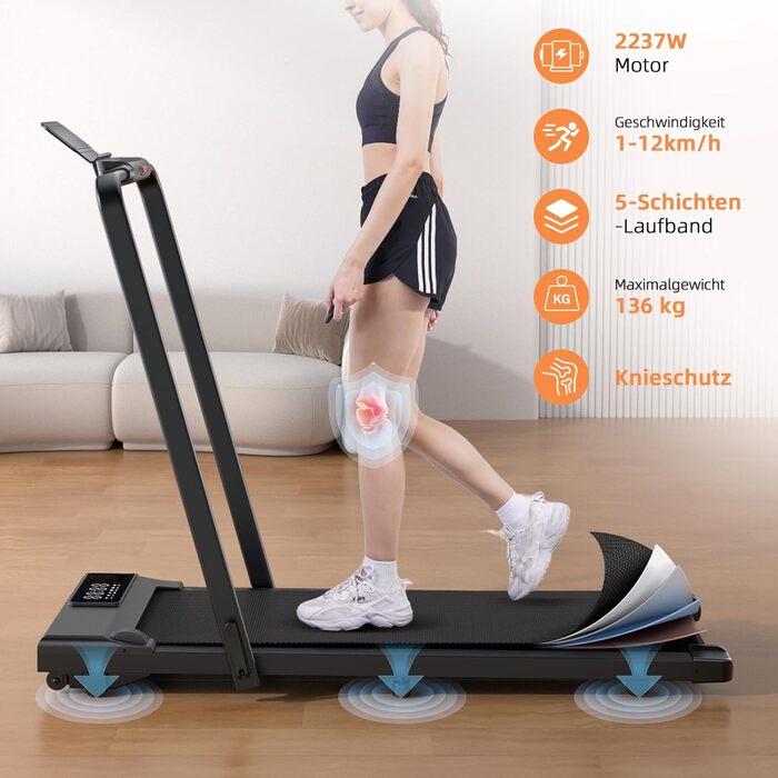 Бігова доріжка Lacuffy Walking Pad для дому, складана, з APP-керуванням, KI-тренуванням, для 136-158 кг, для багатокористувацьких забігів