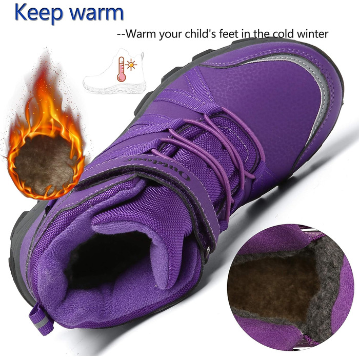 Зимові черевики для дітей: тепла водонепроникна модель для сноубордингу та трекінгу, з клямками (29 EU, фіолетовий)
