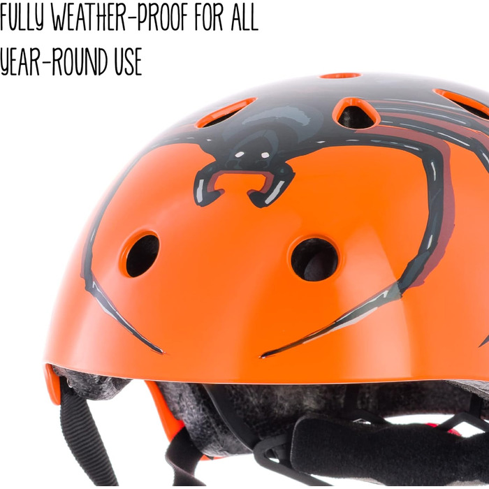 Дитячий велосипедний шолом Hornit Chiller Spider з LED підсвіткою, регульований, для хлопчиків і дівчаток, BMX, самоката, скейтборда, розмір S (48-53 см)