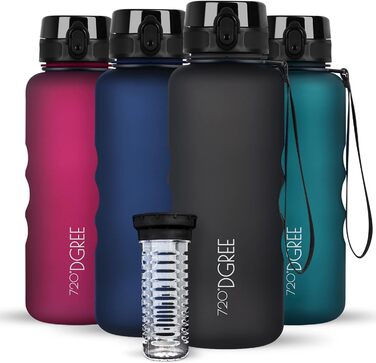 Спортивна пляшка 720°DGREE 'uberBottle' 1.5л з контейнером для фруктів - Tritan, BPA-Free, чорний Softtouch | Для фітнесу, занять спортом, подорожей