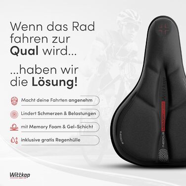 Фahrradsitzkissen від WITTKOP: Гелевий та М'який Велосипедний Сидіння для Дам та Чоловіків. Ергономічний Покриття для Велосипедного Сидіння з 3-Зонною Конструкцією. Підходить для Peloton та TREKKING