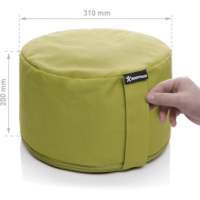 Подушка для йоги та медитації BODYMATE кругла 31 см, гречане лушпиння, бавовняний чохол (оливковий)