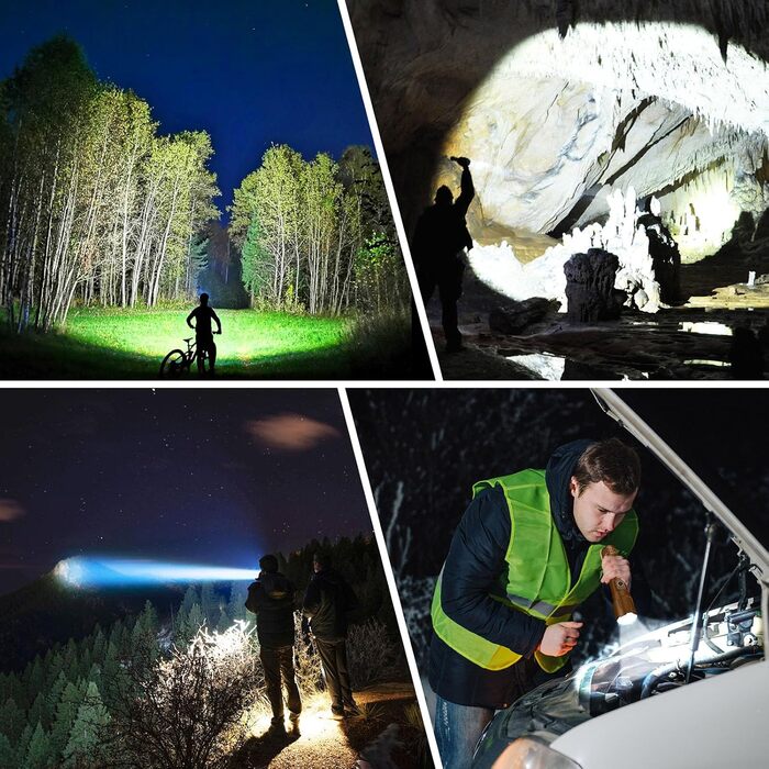 Ліхтар Blukar LED акумуляторний, 500000 люмен, тактичний, з 5 режимами, водонепроникний IP67, для кемпінгу, туризму, риболовлі та надзвичайних ситуацій (колір: коричневий)