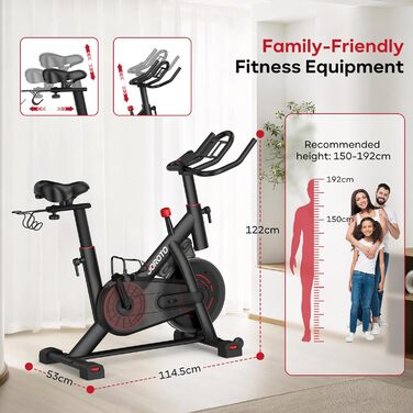 Велотренажер JOROTO з додатком, тихий велоергометр, фітнес-велосипед для дому з LCD-дисплеєм, стійка для гантелей, тримач для пляшки, до 150 кг