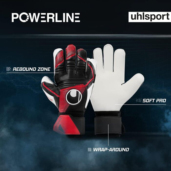 Воротарські рукавички Uhlsport Powerline Soft Pro для юніорів, унісекс, розмір 10, чорні/червоні/білі