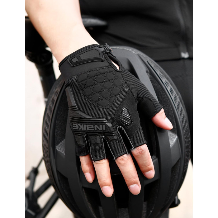 Велосипедні рукавички INBIKE Habfinger: літні, дихаючі, з TPR накладками на пальці та EVA підкладкою, антиковзкі, MTB, чоловічі/жіночі, MH020, чорний/зелений (S, чорний/помаранчевий)
