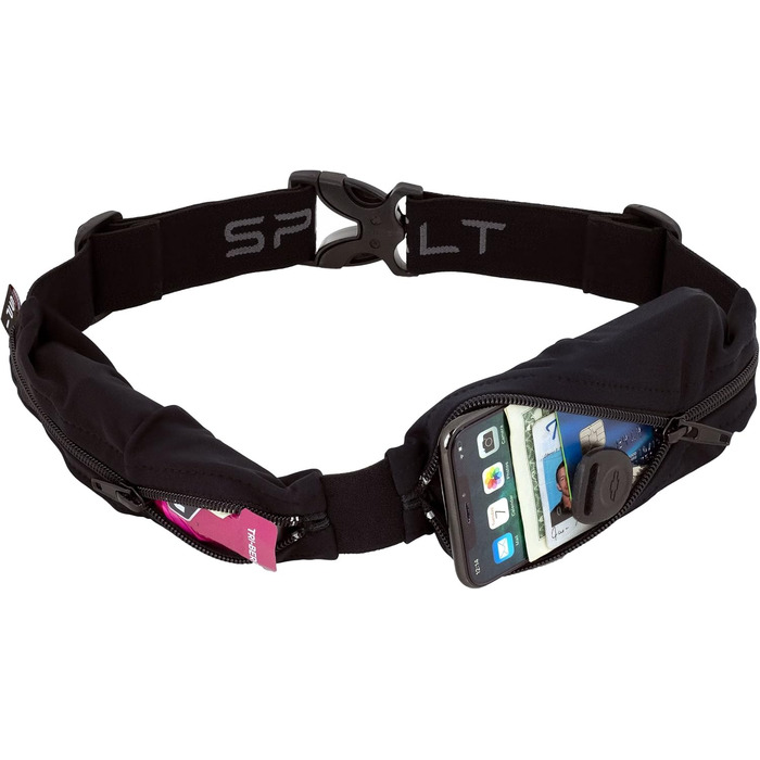Пояс-сумка SPIbelt Dual Pocket Pro для бігу, унісекс, чорний (розширювані кишені, регульований пояс, без підстрибування)