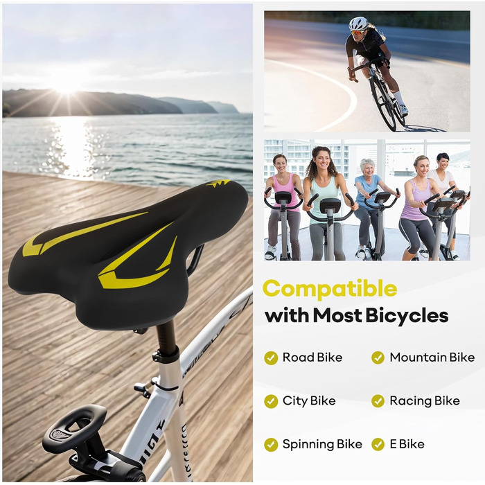 Гелевий велосипедний сідло MSDADA для жінок та чоловіків, водонепроникний, зручний, для шосе, круїзера, MTB, велотренажера, міста (жовтий)