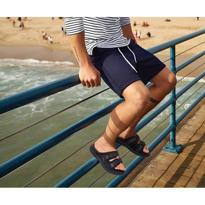 Чоловічі спортивні сандалі KuaiLu з м'якою устілкою, ортопедичні для фасціїту, для активного відпочинку та походів, легкі, відкриті, з регульованою застібкою-липучкою, чорні, 45 EU
