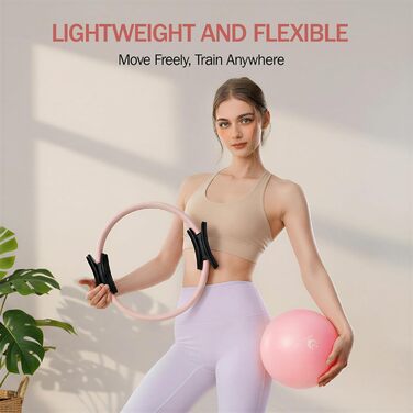 Pilates-кільце Slim Panda з м'ячем, гумками та сумкою, рожеве - 35 см