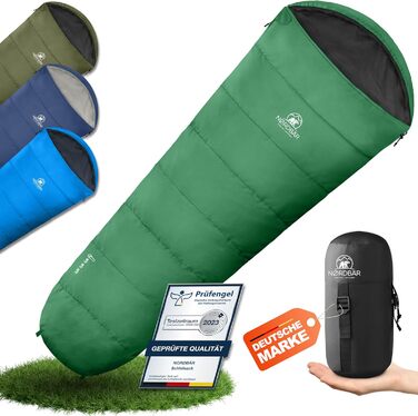 Спальний мішок NORDBÄR® 3 сезони та літо, ультралегкий [750г/1500г] | Кемпінговий мумієподібний спальник | Компактний [100GSM/300GMS] | Outdoor, туристичний, гірський спальник | Літній спальник, зелений, 750г