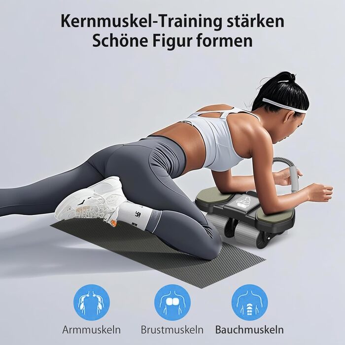 Ролер для пресу, тренажер для дому, покращене 4-колісне шасі, стабільний тренажер для зміцнення м'язів пресу та корпусу, довговічний та легкий, ідеальний для чоловіків та жінок, чорно-синій