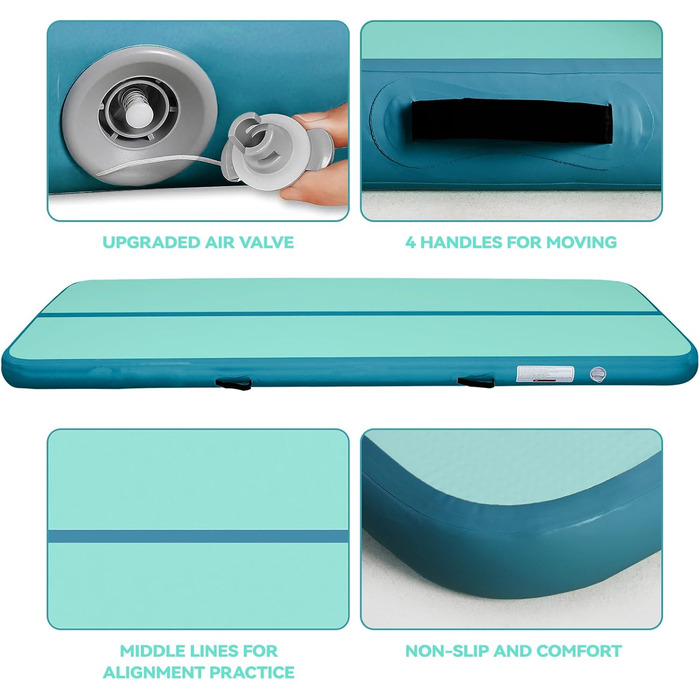 AirTrack мат з електричним насосом, 10-60 см заввишки, 2-5 м завдовжки. Килимок для гімнастики, йоги, кемпінгу, тренувань (зелений+синій, 300x100x10 см)