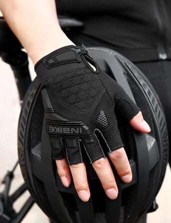 Велосипедні рукавички INBIKE Habfinger: літні, дихаючі, з TPR накладками на пальці та EVA підкладкою, антиковзкі, MTB, чоловічі/жіночі, MH020, чорний/зелений (S, чорний/помаранчевий)