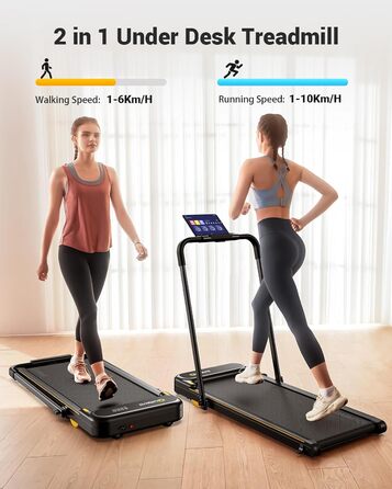 Walking Pad з нахилом 9%, амортизація 6 точок, тихий біговий стіл, 2.5 л.с. для дому/офісу (Чорний з ручкою, APP)