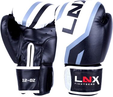 Боксерські рукавички LNX Level 5 16 Oz чорні/білі для кікбоксингу, боксу, муай-тай, K1, MMA, тренувань і спарингів для чоловіків та жінок