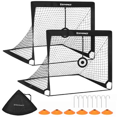 Ворота для футболу SONGMICS для дітей, набір 2 шт., портативні та складані, для саду, парку, пляжу, стійки з фібергласу, чорний